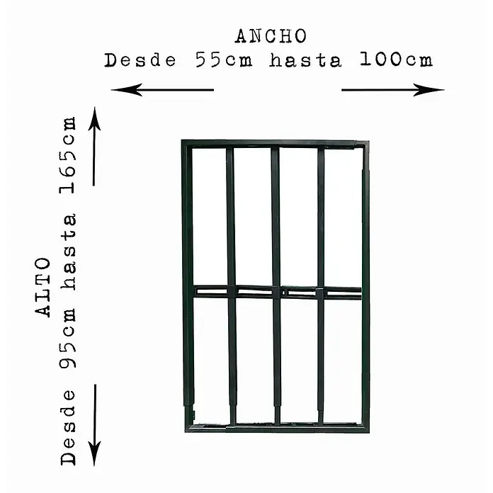 Adaptta Fenstergitter ausziehbar 55×95–100×165 cm, schwarz - B x H: 55 x 95 cm, Auszugslänge: 165 cm, Montage Fenstergitter: Fensterlaibungsmontage - Dunkelgrünes Metallschutzgitter, höhen- und breitenverstellbar (55-100cm breit, 95-165cm hoch).