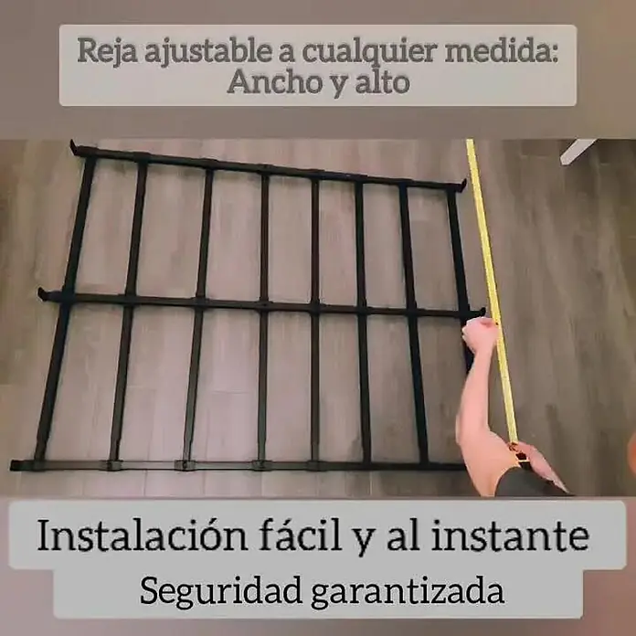 Adaptta Fenstergitter ausziehbar 55×55–100×100 cm, weiß - B x H: 55 x 55 cm, Auszugslänge: 100 cm, Montage Fenstergitter: Fensterlaibungsmontage - Schwarzes, verstellbares Sicherheitsgitter wird in der Höhe gemessen, um anpassbare Breite und Höhe zu zeigen.