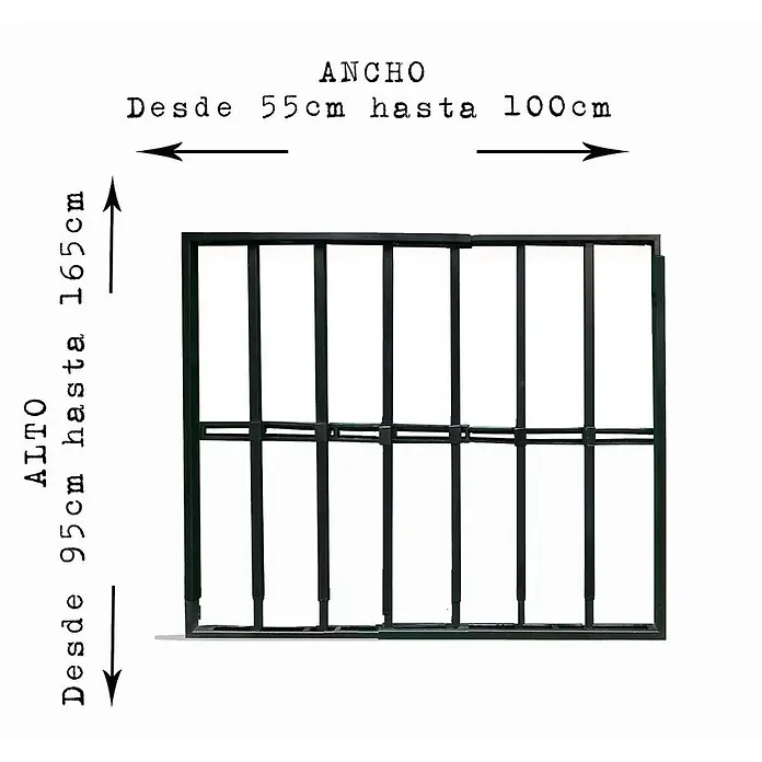Adaptta Fenstergitter ausziehbar 55×95–100×165 cm, schwarz - B x H: 55 x 95 cm, Auszugslänge: 165 cm, Montage Fenstergitter: Fensterlaibungsmontage - Verstellbares schwarzes Metall-Sicherheitsgitter, erweiterbar von 55-100cm Breite und 95-165cm Höhe, für Fenster oder Türen.