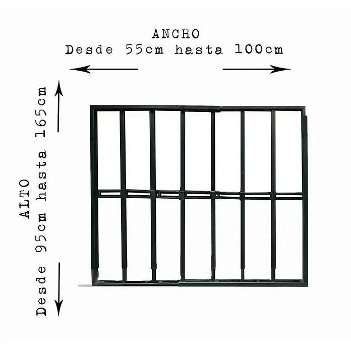 Adaptta Fenstergitter ausziehbar 55×95–100×165 cm, schwarz - B x H: 55 x 95 cm, Auszugslänge: 165 cm, Montage Fenstergitter: Fensterlaibungsmontage - Dunkelgrünes, verstellbares Metallgitter, in Breite und Höhe anpassbar für Fenster.