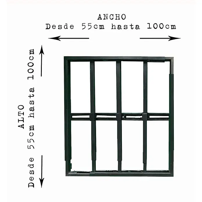 Adaptta Fenstergitter ausziehbar 55×55–100×100 cm, schwarz - B x H: 55 x 55 cm, Auszugslänge: 100 cm, Montage Fenstergitter: Fensterlaibungsmontage - Schwarzer Metallrahmen mit einstellbaren Maßen: Höhe und Breite von 55cm bis 100cm.