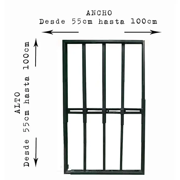 Adaptta Fenstergitter ausziehbar 55×55–100×100 cm, schwarz - B x H: 55 x 55 cm, Auszugslänge: 100 cm, Montage Fenstergitter: Fensterlaibungsmontage - Schwarzes verstellbares Metallschutzgitter, 55-100cm breit und hoch.