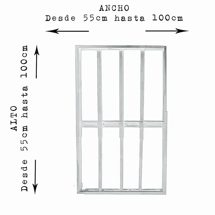 Adaptta Fenstergitter ausziehbar 55×55–100×100 cm, weiß - B x H: 55 x 55 cm, Auszugslänge: 100 cm, Montage Fenstergitter: Fensterlaibungsmontage - Silbergrauer Metallfensterrahmen mit einstellbaren Maßen von 55cm bis 100cm in Breite und Höhe.