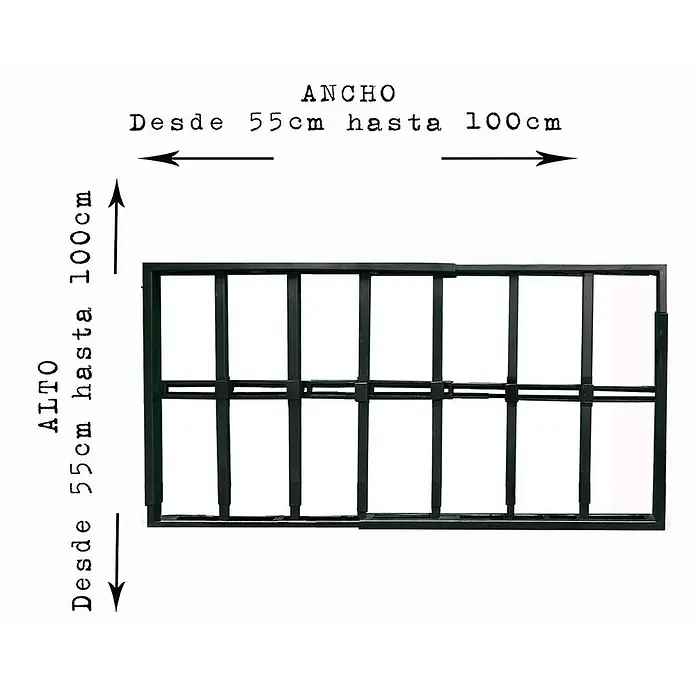 Adaptta Fenstergitter ausziehbar 55×55–100×100 cm, schwarz - B x H: 55 x 55 cm, Auszugslänge: 100 cm, Montage Fenstergitter: Fensterlaibungsmontage - Ausziehbares Fenstergitter aus schwarzem Metall, verstellbar von 55cm bis 100cm in Breite und Höhe.