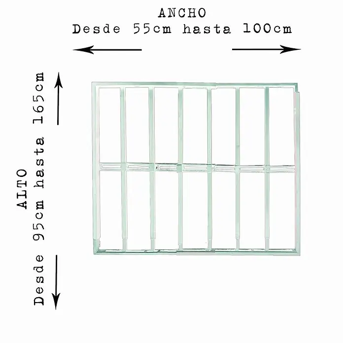 Adaptta Fenstergitter ausziehbar 55×95–100×165 cm, weiß - B x H: 55 x 95 cm, Auszugslänge: 165 cm, Montage Fenstergitter: Fensterlaibungsmontage - Verstellbares hellgrünes Metallschutzgitter. Breite 55-100cm, Höhe 95-165cm.