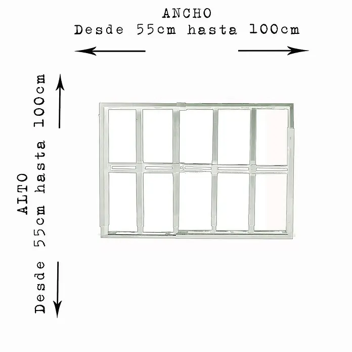 Adaptta Fenstergitter ausziehbar 55×55–100×100 cm, weiß - B x H: 55 x 55 cm, Auszugslänge: 100 cm, Montage Fenstergitter: Fensterlaibungsmontage - Hellgrauer Fensterrahmen, anpassbar in Breite und Höhe von 55cm bis 100cm.