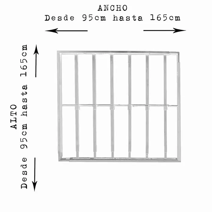 Adaptta Fenstergitter ausziehbar 95×95–165×165 cm, weiß - B x H: 95 x 95 cm, Auszugslänge: 165 cm, Montage Fenstergitter: Fensterlaibungsmontage - Verstellbares graues Metallschutzgitter, 95-165cm breit und 95-165cm hoch.