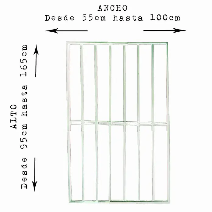 Adaptta Fenstergitter ausziehbar 55×95–100×165 cm, weiß - B x H: 55 x 95 cm, Auszugslänge: 165 cm, Montage Fenstergitter: Fensterlaibungsmontage - Verstellbares hellgrünes Metallgitterpaneel, 55-100cm breit und 95-165cm hoch.