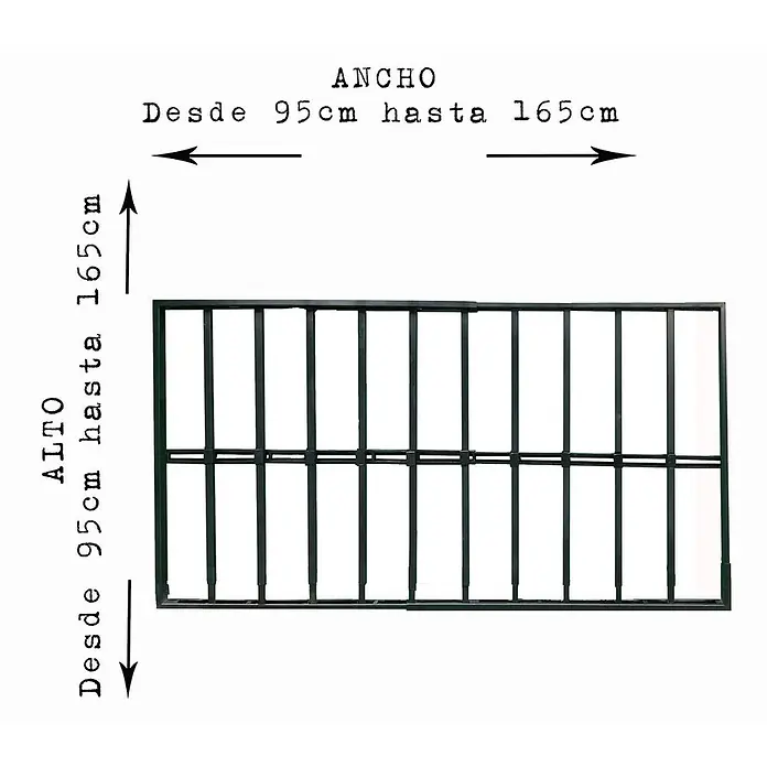 Adaptta Fenstergitter ausziehbar 95×95–165×165 cm, schwarz - B x H: 95 x 95 cm, Auszugslänge: 165 cm, Montage Fenstergitter: Fensterlaibungsmontage - Dunkles, verstellbares Metallgitter, Breite & Höhe von 95cm bis 165cm.