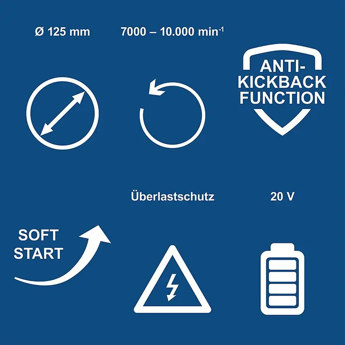 Scheppach IXES 20V Akku-Winkelschleifer BC-AG125P-X - 20 V, Ohne Akku, 7.000 U/min - 10.000 U/min - Produktmerkmale: 125mm Durchmesser, 7000-10000 U/min, Anti-Kickback, Überlastschutz, Sanftanlauf, 20V Akku.