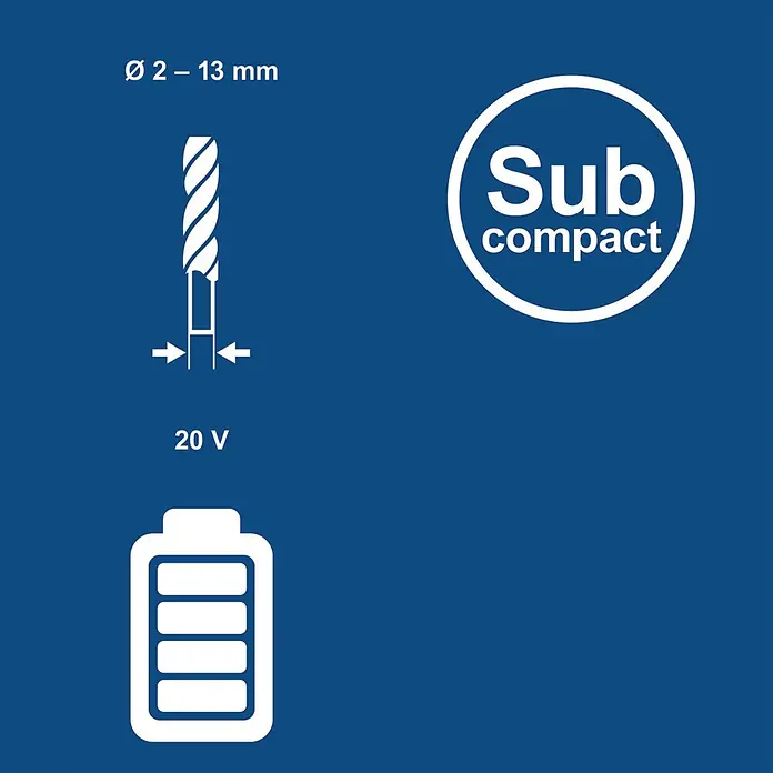 Scheppach IXES 20V Akku-Schlagbohrschrauber BC-CD70SC-X - 20 V, Ohne Akku, 70 Nm - Spezifikationen: 2-13mm Bohrfutterkapazität, Sub-Kompakt-Design und 20V Akku mit voller Ladung.