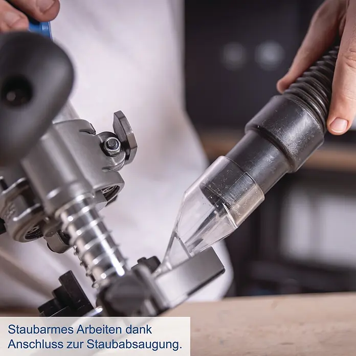 Scheppach IXES 20V Akku-Oberfräse BC-EHR24-X - 20 V, Ohne Akku, 10.000 U/min - 30.000 U/min, 8 mm - Staubarmes Arbeiten mit einem Elektrowerkzeug dank angeschlossener Staubabsaugung.