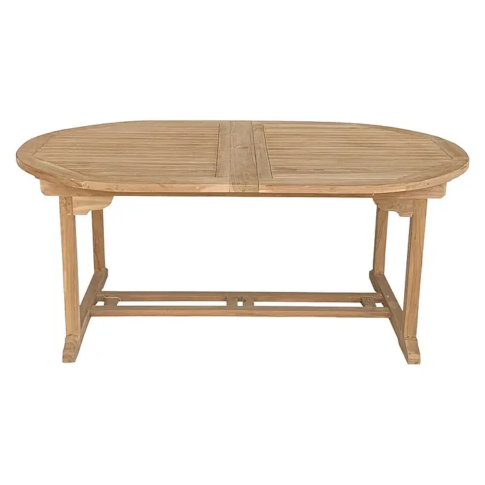 Teakholz-Gartenmöbel LOMBOK - ovaler ausziehbarer Tisch - 10 Plätze -  - Hölzerner ovaler Gartentisch aus hellem Holz mit Lamellenplatte und Schirmloch, erweiterbar.