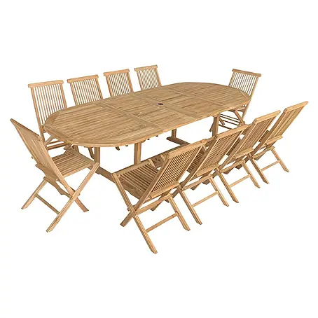 Teakholz-Gartenmöbel LOMBOK - ovaler ausziehbarer Tisch - 10 Plätze
