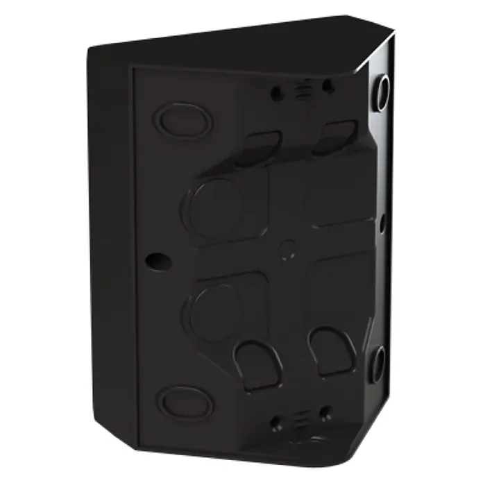 Busch-Jaeger USB-Steckdose Safety+ mit 2x USB-C Schwarz matt, Eckmontage 202EAPJB2USBC-915 - Schwarz, Matt, Kunststoff, Aufputzmontage - Dunkelgraues Kunststoffgehäuse mit mehreren vorgestanzten Ausbrechöffnungen und Befestigungspunkten für die Verkabelung.