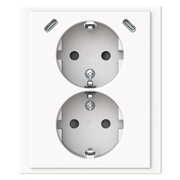 Busch-Jaeger USB-Steckdose Safety+ mit 2x USB-C Studioweiß 202EUJRB2USBC-84 - Studioweiß, Glänzend, Kunststoff, Unterputzmontage - Weiße Doppel-Schuko-Steckdose aus Kunststoff.