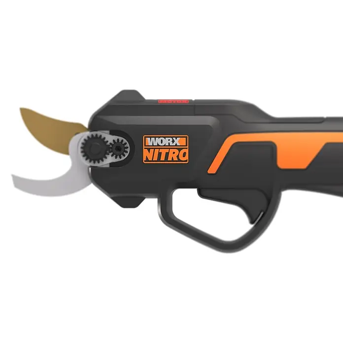 Worx PowerShare 20V Akku-Astschere WG330E.2 - 20 V, 1 Akku, Max. Aststärke: 25 mm - Worx Nitro Akku-Astschere, schwarz-orange, mit Abzug und scharfen Metallklingen.