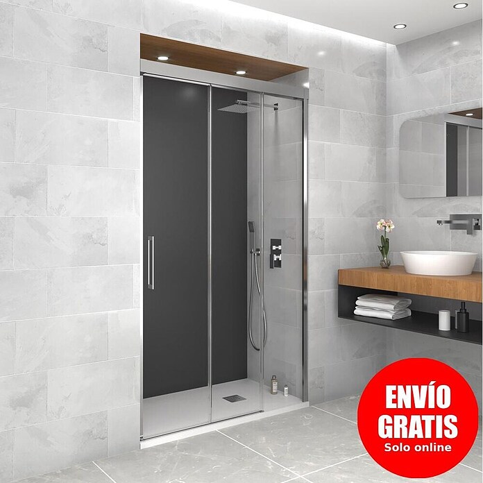 GME Mampara de ducha frontal Trio (100 x 195 cm, Anodizado, Espesor de vidrio: 6 mm, Plata brillo) | BAUHAUS