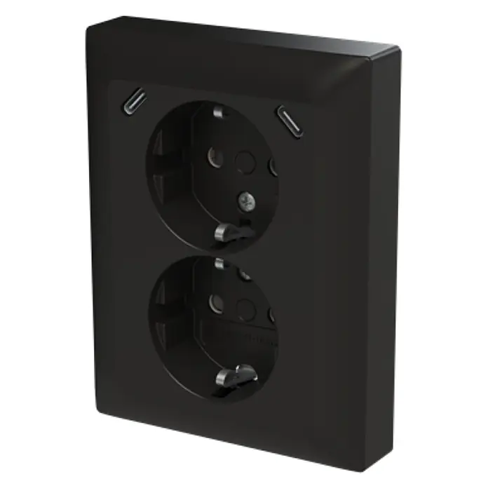 Busch-Jaeger USB-Steckdose Safety+ mit 2x USB-C Schwarz matt 202EUJRB2USBC-915 - Schwarz, Matt, Kunststoff, Unterputzmontage - Schwarze Doppel-Steckdose mit zwei Schutzkontakt-Anschlüssen für die Wandmontage.