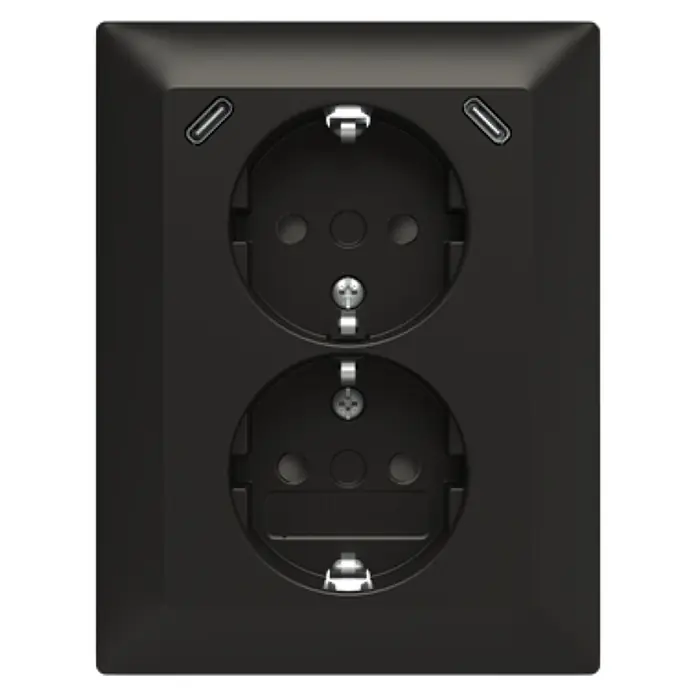 Busch-Jaeger USB-Steckdose Safety+ mit 2x USB-C Schwarz matt 202EUJRB2USBC-915 - Schwarz, Matt, Kunststoff, Unterputzmontage - Schwarze Doppelsteckdose mit zwei integrierten USB-C Ladeanschlüssen.