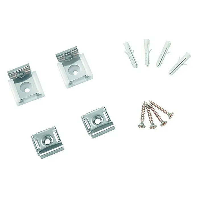 Kristall-Form Spiegelklammer-Set4 -tlg. - Ein Set aus LED-Streifen Befestigungsclips mit Schrauben und Dübeln zur sicheren Montage von LED-Beleuchtungselementen an Wänden oder Decken.