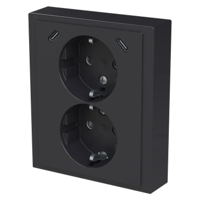 Busch-Jaeger USB-Steckdose Safety+ mit 2x USB-C Anthrazit 202EUJRB2USBC-81 - Anthrazit, Glänzend, Kunststoff, Unterputzmontage - Schwarze Doppelsteckdose mit zwei integrierten USB-C Ladeanschlüssen.