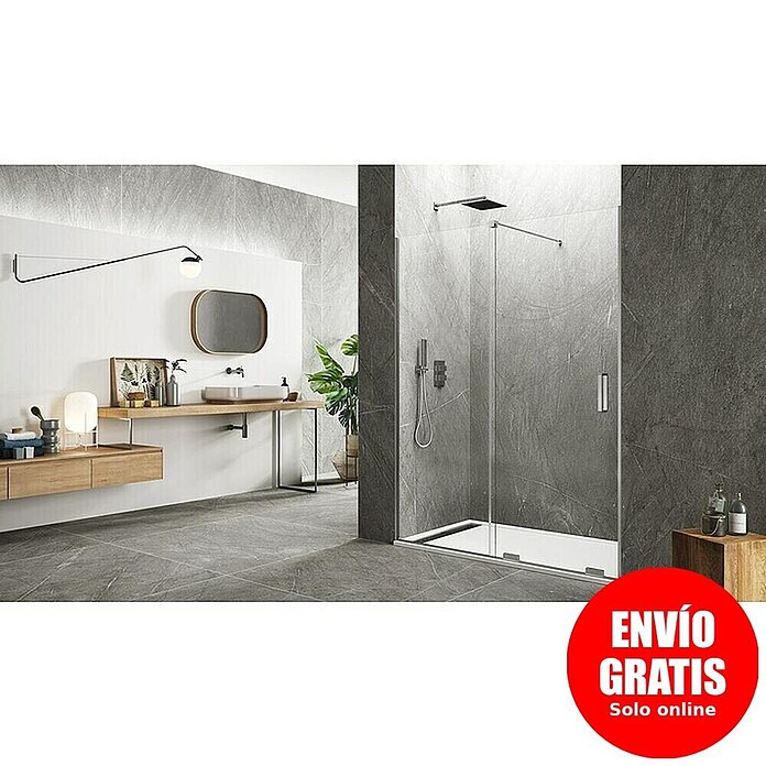 GME Mampara de ducha frontal Kenna (160 x 195 cm, Espesor de vidrio: 8 mm, Plata brillo) | BAUHAUS