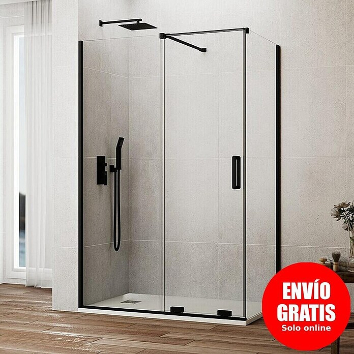 GME Mampara de ducha frontal Kenna (160 x 195 cm, Espesor de vidrio: 8 mm, Negro) | BAUHAUS