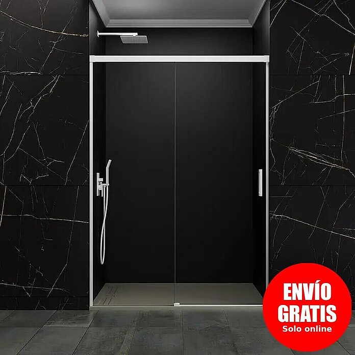 GME Mampara de ducha frontal Basic (115 x 196 cm, Vidrio transparente, Blanco) | BAUHAUS