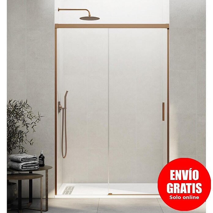 GME Mampara de ducha frontal Basic (115 x 196 cm, Vidrio transparente, Oro) | BAUHAUS
