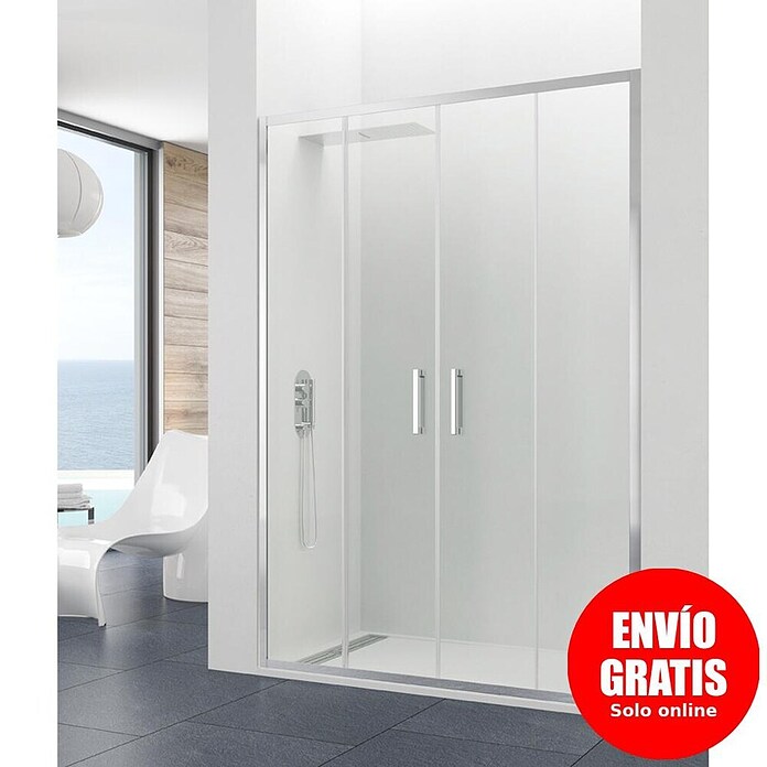 GME Mampara de ducha frontal Prestige Titan Frost Spazio (An x Al: 140 x 195 cm, Anodizado, 8 mm, Plata brillo)