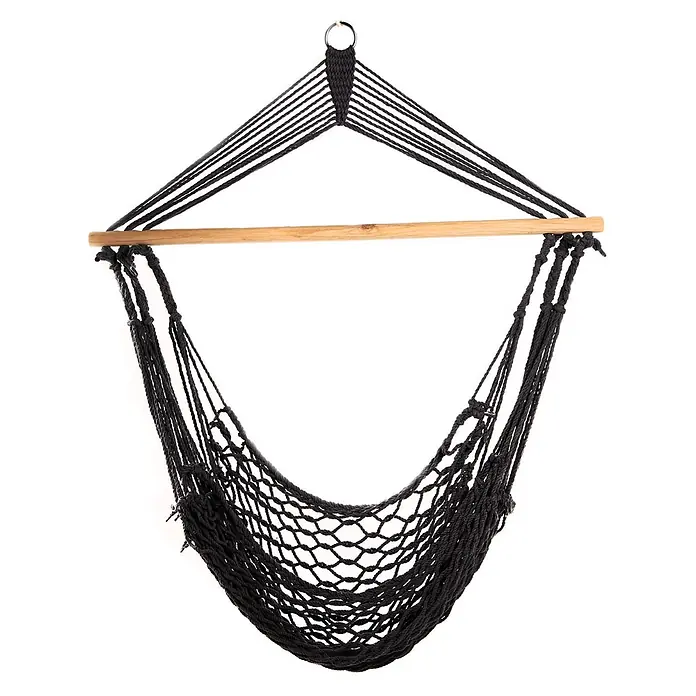 SVITA Hängesessel - L x B x H: 10 x 100 x 130 cm, Grau - Schwarzer Seil-Hängesessel mit Holzspreizstange und Metallaufhängering.