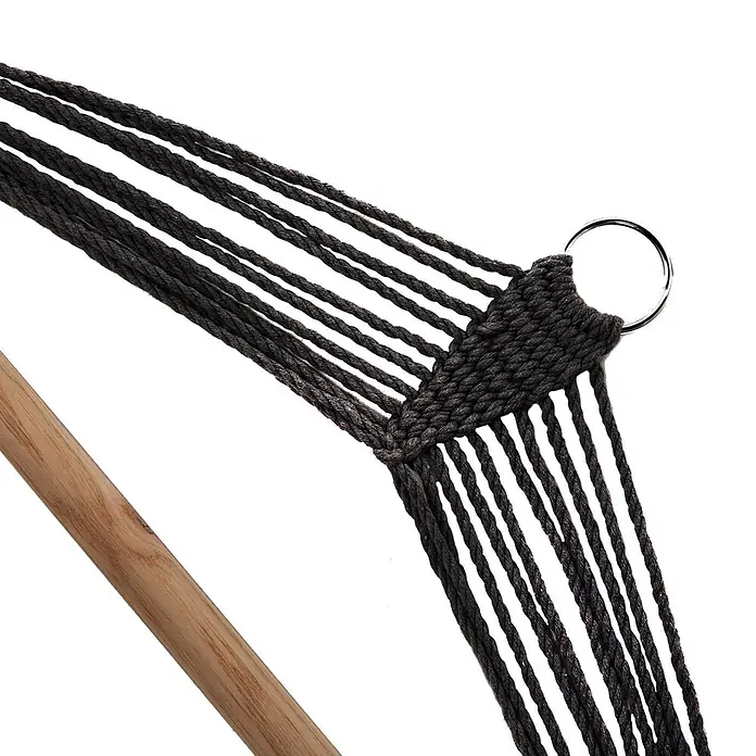 SVITA Hängesessel - L x B x H: 10 x 100 x 130 cm, Grau - Dunkelgraue Makramee-Seile mit Metallring und Holzstange, Teil eines Hängesessels oder Pflanzenhängers.