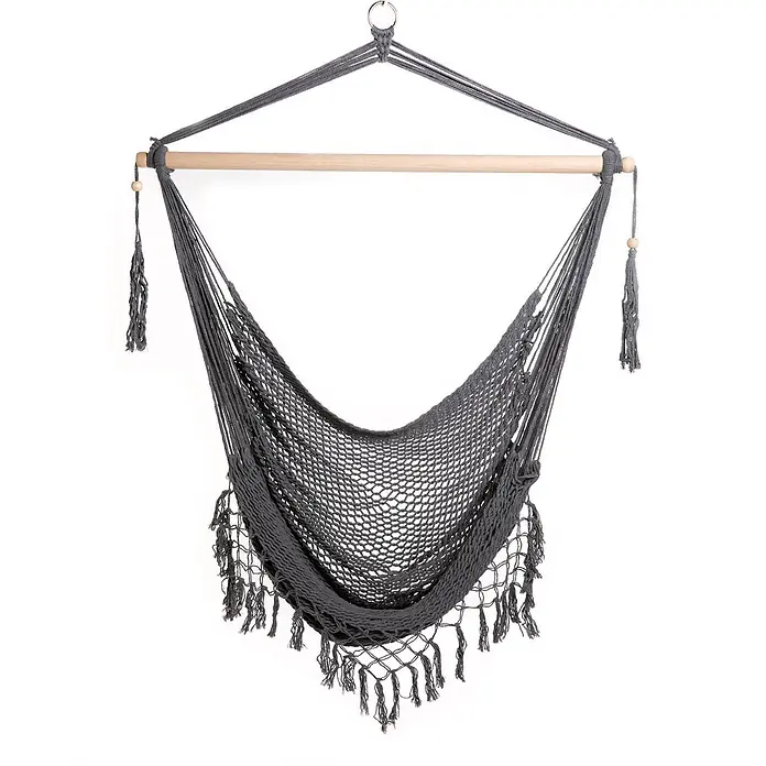 SVITA Hängesessel - L x B x H: 10 x 100 x 135 cm, Grau - Dunkelgrauer Netz-Hängesessel mit Holzspreizstab und Metallhaken.