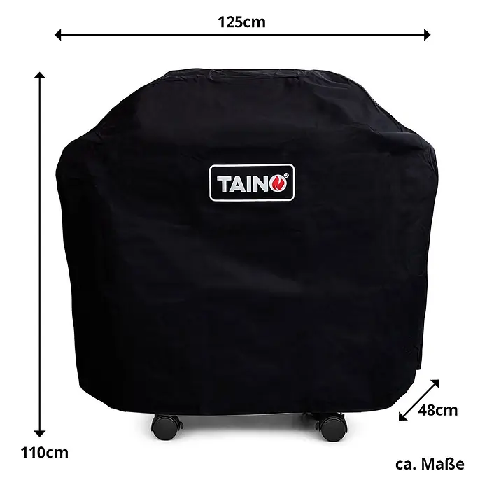 TAINO Grill-Schutzhülle - Passend für: geeignet für die Modelle PLATINUM 2+1 und BLACK 2+1, Oxford-Polyester, Schwarz - Schwarze TAINO Grillabdeckung auf Rollen, Maße 125x110x48cm.