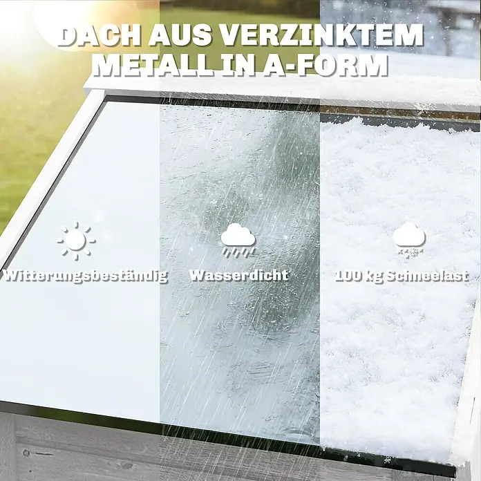 Outsunny Geräteschrank - Außenbreite inkl. Dachüberstand: 85 cm, Außentiefe inkl. Dachüberstand: 58 cm, Holz, Weiß - Dach aus verzinktem Metall in A-Form, wetterbeständig, wasserdicht, 100 kg Schneelast.
