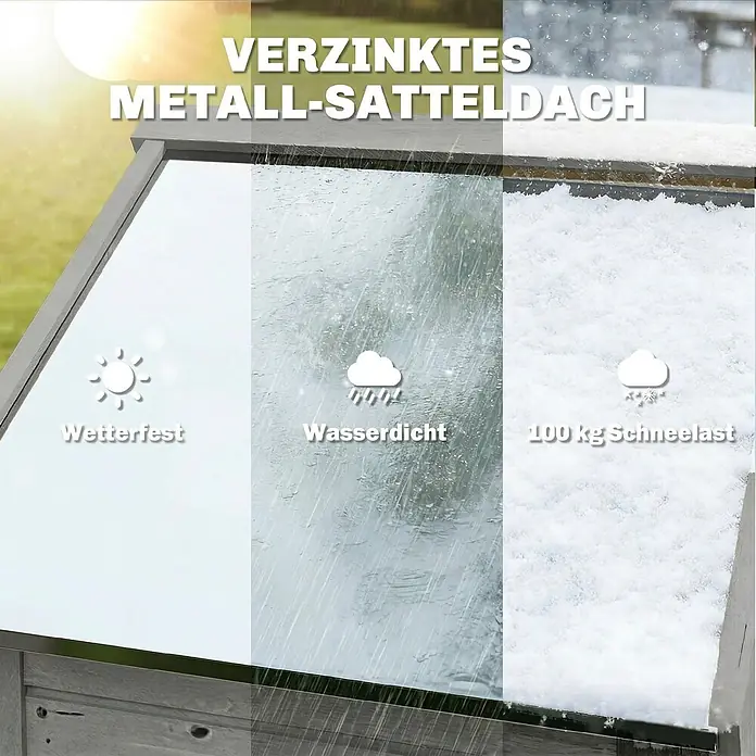 Outsunny Geräteschrank - Außenbreite inkl. Dachüberstand: 85 cm, Außentiefe inkl. Dachüberstand: 58 cm, Holz, Grau - Verzinktes Metall-Satteldach, wetterfest, wasserdicht und 100 kg schneelastbeständig.
