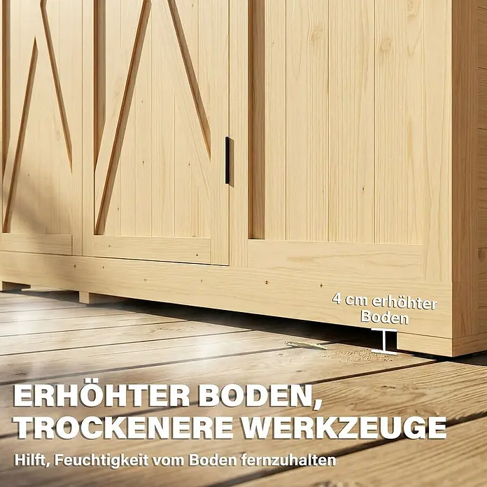 Outsunny Geräteschrank -  - Heller Holzschrank mit 4 cm erhöhtem Boden, der Werkzeuge und Inhalt vor Feuchtigkeit schützt.