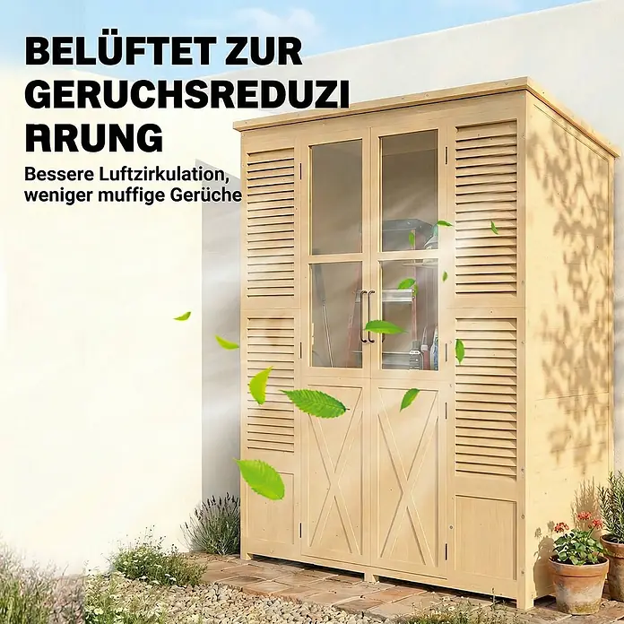Outsunny Geräteschrank -  - Hellbrauner Holz-Gartenschrank mit Lamellentüren, für Belüftung konzipiert und gegen Gerüche.