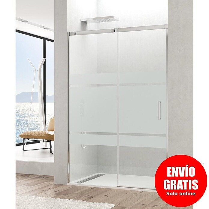 GME Mampara de ducha frontal Temple Frost (An x Al: 100 x 195 cm, Serigrafiado, 6 mm, Cromo)
