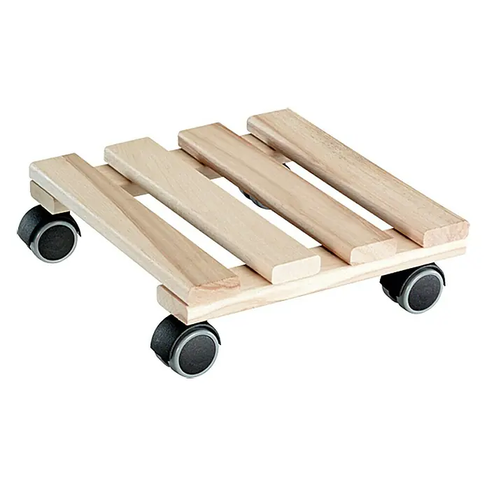 Wagner System Soporte con ruedas para plantas Classic Soft - L x An x Al: 25 x 25 x 7,7 cm, Cuadrado, Madera - Soporte para plantas rodante de madera clara. Ideal para mover plantas en macetas fácilmente, ofreciendo una solución robusta y práctica.