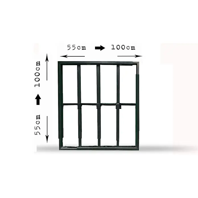 Adaptta Fenstergitter ausziehbar 55×55–100×100 cm, schwarz - Montage Fenstergitter: Fensterrahmenmontage - Verstellbarer Sicherheitsrahmen aus dunklem Metall mit vertikalen Stäben, 55-155cm hoch und breit.