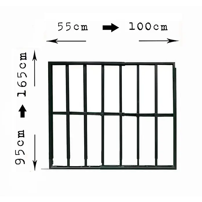 Adaptta Fenstergitter ausziehbar 55×95–100×165 cm, schwarz - Montage Fenstergitter: Fensterrahmenmontage - Dunkles Metallgitterpaneel, 165 cm hoch und 155 cm breit (55 cm + 100 cm Sektionen), mit einer unteren Gitterhöhe von 95 cm.