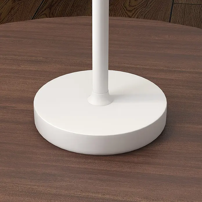 Homcom Tischleuchte - 20 W, L x B x H: 11,2 x 11,2 x 36,5 cm, Weiß, Weiß, Sonstige - Weiße, runde Stehleuchtenbasis auf dunkler Holzoberfläche, mit schlankem, aufsteigendem Stab.