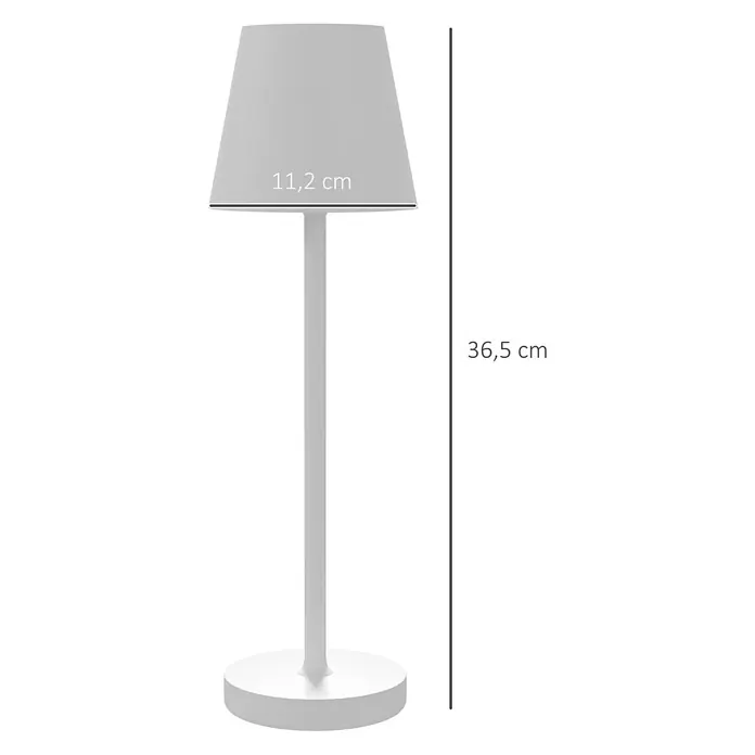 Homcom Tischleuchte - 20 W, L x B x H: 11,2 x 11,2 x 36,5 cm, Weiß, Weiß, Sonstige - Weiße Tischleuchte mit konischem Schirm und rundem Fuß, Höhe (36,5 cm) und Schirmbreite (11,2 cm) anzeigend.