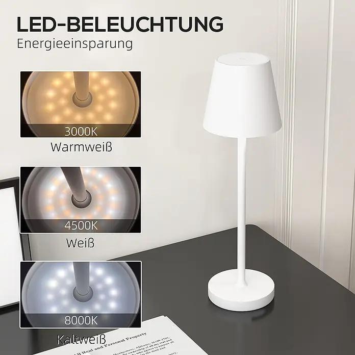 Homcom Tischleuchte - 20 W, L x B x H: 11,2 x 11,2 x 36,5 cm, Weiß, Weiß, Sonstige - Weiße LED-Tischlampe, die ihre einstellbaren Farbtemperaturen zeigt: warmweißes, neutralweißes und kaltweißes Licht.