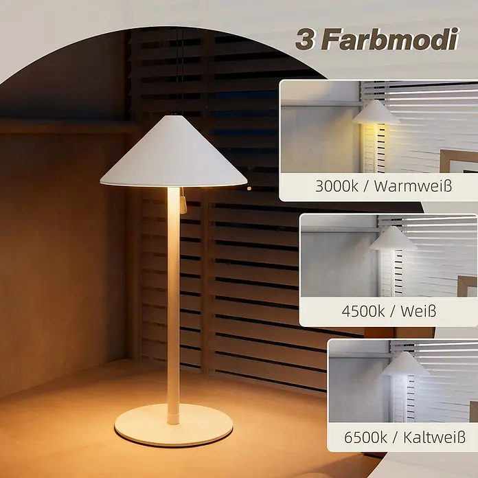Homcom Tischleuchte - L x B x H: 15 x 15 x 31,5 cm, Weiß, Weiß, Sonstige - Weiße konische Stehlampe mit drei Lichtfarbmodi: Warmweiß, Neutralweiß und Kaltweiß (3000K, 4500K, 6500K).