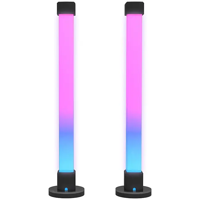Homcom Tischleuchte - 8 W, L x B x H: 6 x 6 x 32,5 cm, Weiß, Weiß, Sonstige - Zwei vertikale LED-Lichtleisten mit schwarzen Basen, die von Pink zu Blau leuchten.