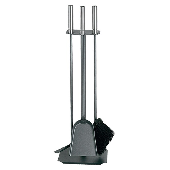 Lienbacher Juego de utensilios para chimenea (3 piezas, Con asas de acero inoxidable, Antracita, Altura: 62 cm)