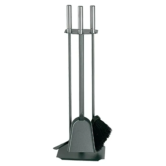 Lienbacher Kamingarnitur - 3 -tlg., Mit Edelstahlgriffen, Anthrazit, Höhe: 62 cm - Kamingarnitur mit Schaufel, Besen und Schürhaken auf einem Ständer, ideal für die Kaminpflege und Reinigung.